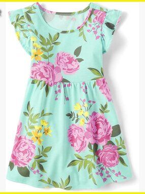 Flutter Sleeve Floral Dress Toddler Girl Fashion Pullover Empire Waist